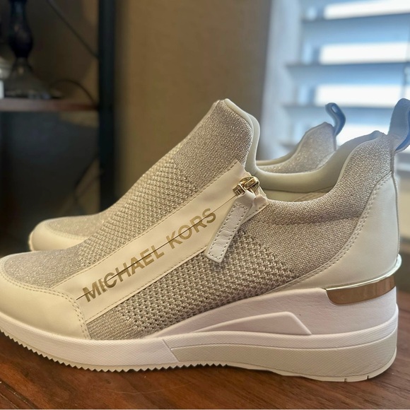 Michael Kors White and Gold Athletic Shoes - Picture 1 of 8